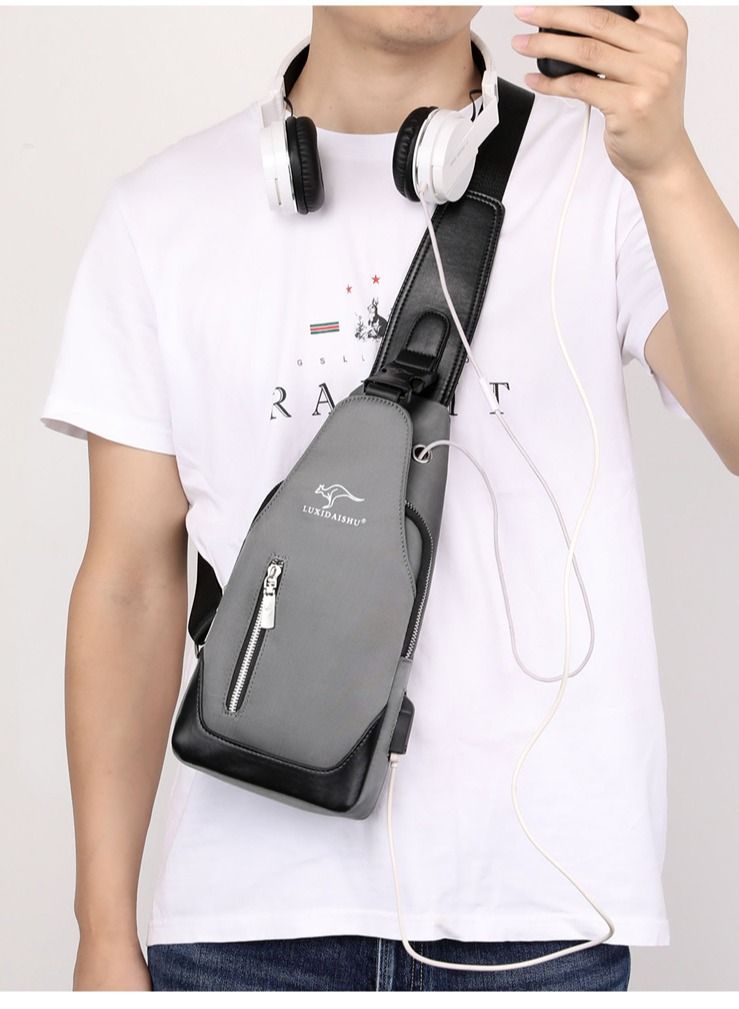 DubaiGallery Multifunctional Patent Leather Chest Bag Men Waterproof Crossbody Bag Anti Theft Travel Bag Male USB Charging Chest Bag Pack