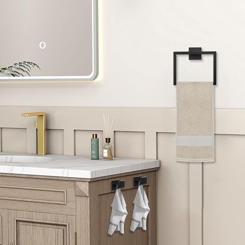 JOPOFI 5 Piece Bathroom Towel Bar Set - 23.6 Inch Bathroom Towel Holder, SUS304 Stainless Steel Towel Racks for Bathroom Wall Mounted, Bathroom Hardware Accessories Set - Matte Black - Image 3
