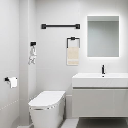 JOPOFI 5 Piece Bathroom Towel Bar Set - 23.6 Inch Bathroom Towel Holder, SUS304 Stainless Steel Towel Racks for Bathroom Wall Mounted, Bathroom Hardware Accessories Set - Matte Black - Image 5