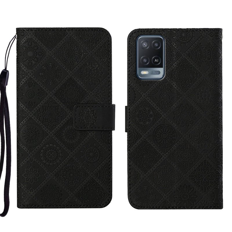 HuHa Case Cover For OPPO A54 Ethnic Style Embossed Pattern Leather Phone Case(Black) - Image 1