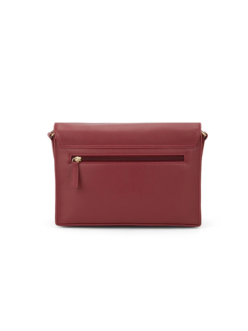 globus Globus Women Maroon Vegan Leather Textured Handheld Bag With Inner Zipper Pocket