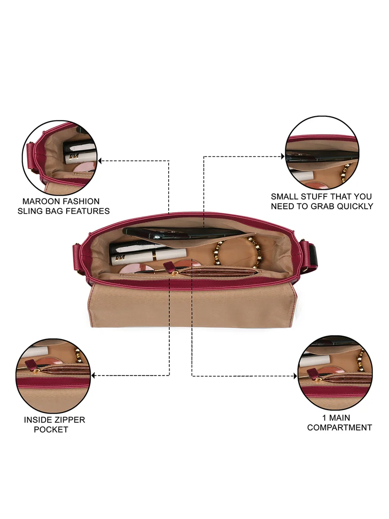 globus Globus Women Maroon Vegan Leather Textured Handheld Bag With Inner Zipper Pocket