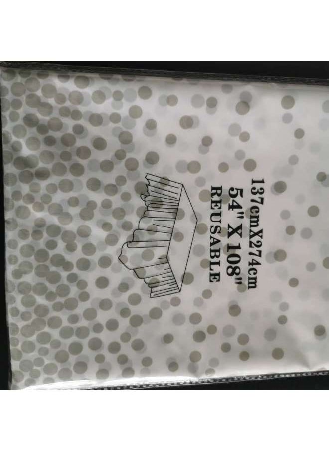 Generic Disposable Polka Dot Tablecloth 137×274cm Peva Plastic Table Cover Party Supplies Foil Dot Table Cloth-Color:Printed Silver Dots-Specifications:137*274CM  - Image 1