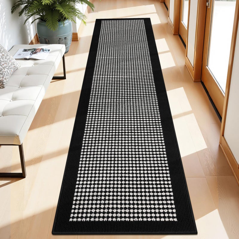 Ileading Runner Rugs for Hallway 2'x8' Non Slip Farmhouse Long Kitchen Floor Mats with Rubber Backing Absorbable Throw Rugs Machine Washable Indoor Helloween Decor Carpet for Entrywayï¼ˆBlack&Whiteï¼‰ - Image 1