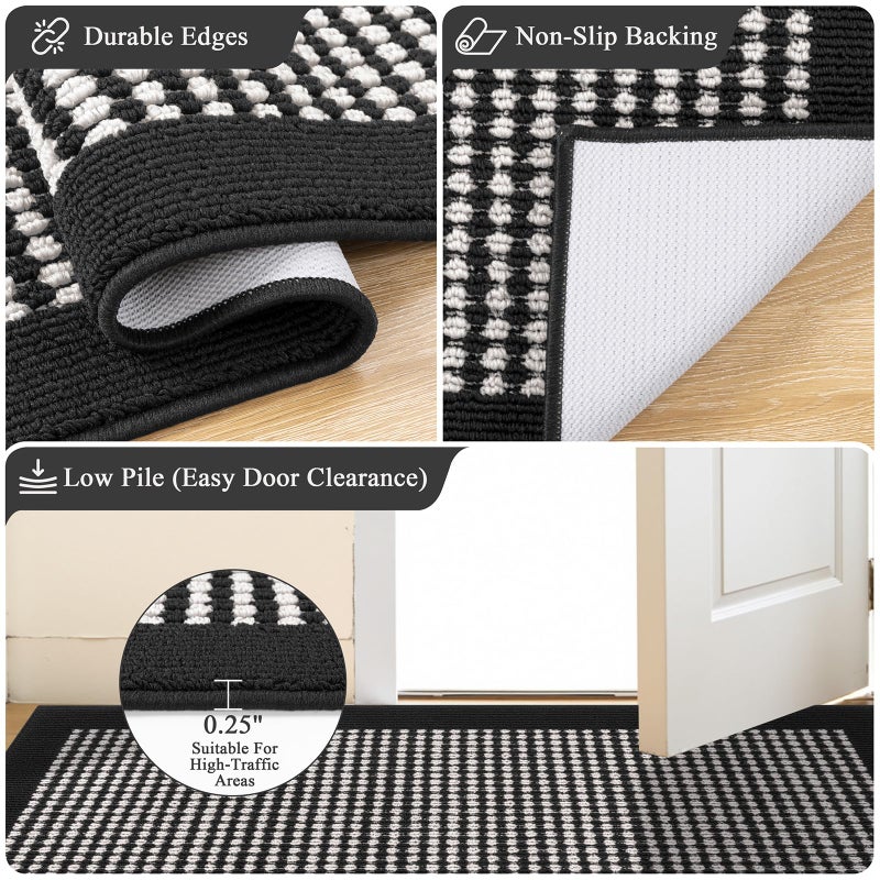 Ileading Runner Rugs for Hallway 2'x8' Non Slip Farmhouse Long Kitchen Floor Mats with Rubber Backing Absorbable Throw Rugs Machine Washable Indoor Helloween Decor Carpet for Entrywayï¼ˆBlack&Whiteï¼‰ - Image 4