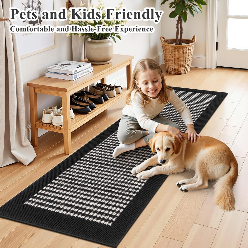Ileading Runner Rugs for Hallway 2'x8' Non Slip Farmhouse Long Kitchen Floor Mats with Rubber Backing Absorbable Throw Rugs Machine Washable Indoor Helloween Decor Carpet for Entrywayï¼ˆBlack&Whiteï¼‰ - Image 2
