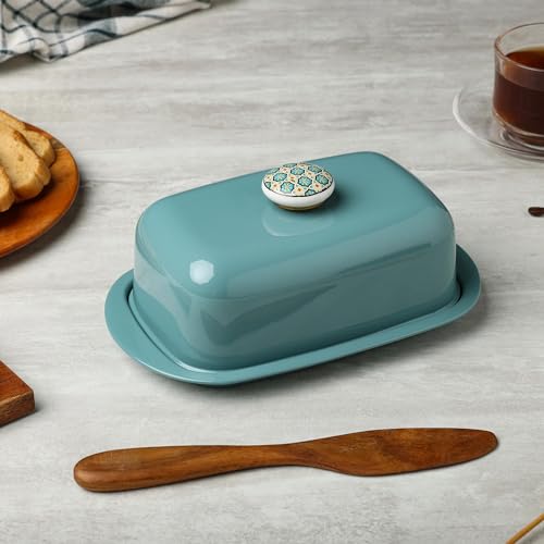 ANANTAM HOMES Stainless Steel Butter Container Dish Storage Box Organizer with Ceramic Knob Design, (500 Gram) (Moss Green) - Image 1