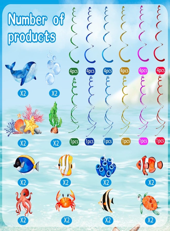 Sondeng 54 Pcs Under The Sea Party Decorations Ceiling Hanging Swirls Ocean Party Decorations Sea Animals Fish Themed Party Supplies Baby Shower Mermaid Birthday Beach Party Favor for Kids Boys Girls - Image 4