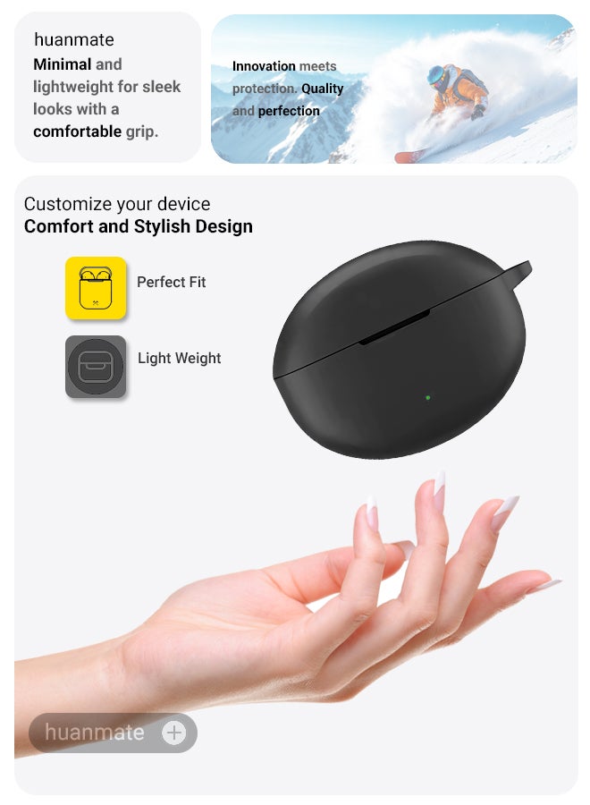 huanmate OnePlus Buds Ace 2 Silicone Case Cover - Black - Made with Soft Silicone, Lightweight & Durable - Stylish Design, Accurate Cut-outs, Easy Installation & Removal - Image 3