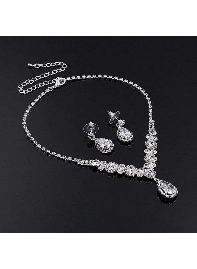 Cocide Silver Jewelry Set For Women Crystal Tiara And Necklace Kit For Girls Rhinestone Crown Earrings Neck Accessories For Bride Wedding Birthday Party Bridal Prom Bridesmaid Dress Up - Image 3