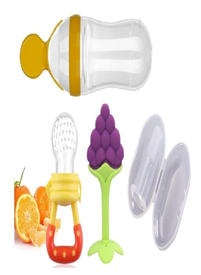 KALRA MAGIC® Baby Feeding, Soothing & Hygiene Combo Set – Fruit Feeder, Spoon Feeder Bottle, Pacifier, Finger Brush, U-Shape Toothbrush, Bib, Nose Cleaner & Shower Cap | Safe Care Essentials for Newborns, Infants & Toddlers (Multiple Variants) (BABY-FEED-ORAL-2IN1-013) - Image 1