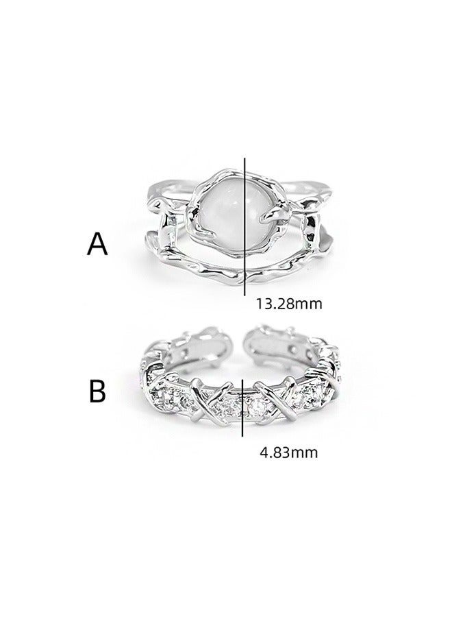 Beyond Moonstone Couples Promise Rings, Anti Fading Titanium Engagement Ring, Suitable As A Couple Gift and Wedding Ring (Silver) - Image 2