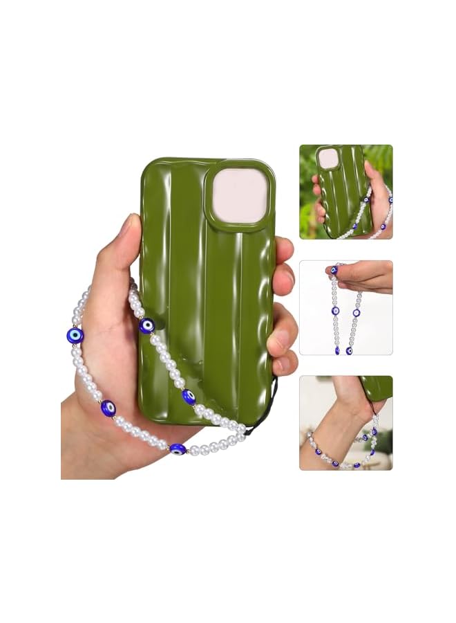Green Tiger Beaded Phone Charm : 2Pcs Pearl Phone Wrist Strap Cell Phone Lanyard Phone Beaded Wrist Strap for Women Grils - Image 3