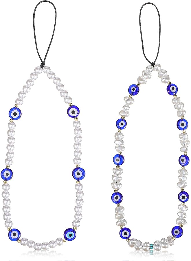 Green Tiger Beaded Phone Charm : 2Pcs Pearl Phone Wrist Strap Cell Phone Lanyard Phone Beaded Wrist Strap for Women Grils - Image 1