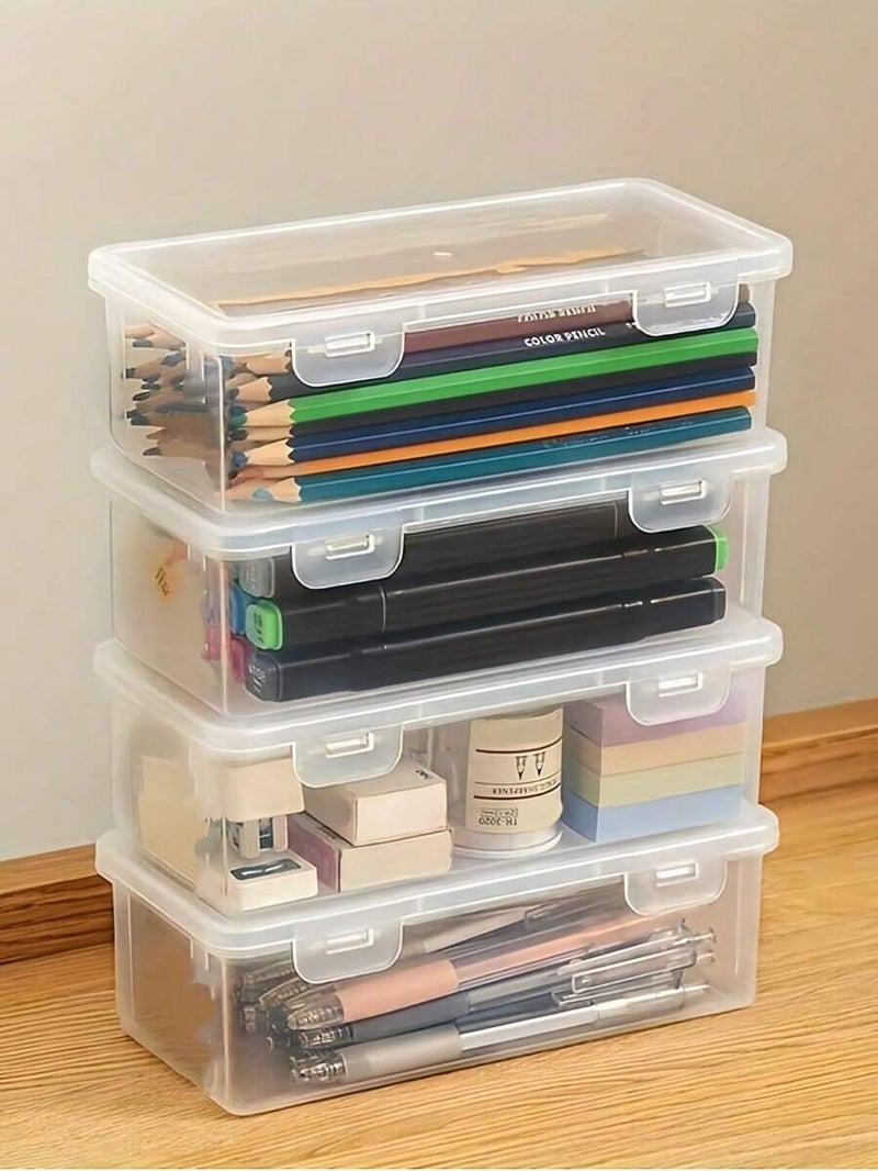 Shein Set of 4 Large Clear Storage Boxes with Flip Hinged Lid for School Office, Crafts, Stationery & Desk Accessories - Back to School - Image 1