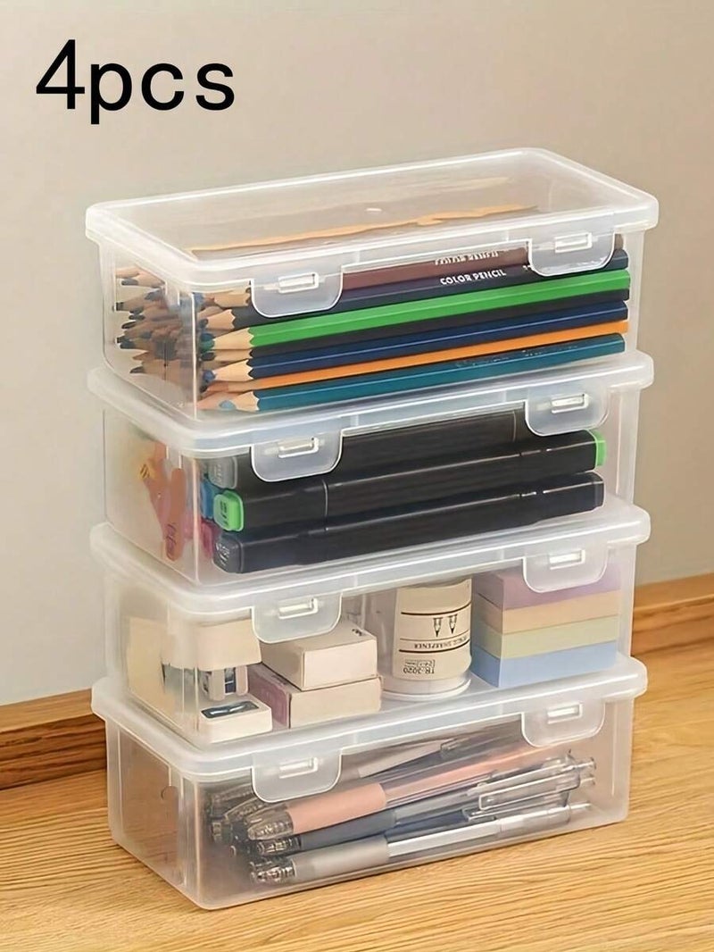 Shein Set of 4 Large Clear Storage Boxes with Flip Hinged Lid for School Office, Crafts, Stationery & Desk Accessories - Back to School - Image 5