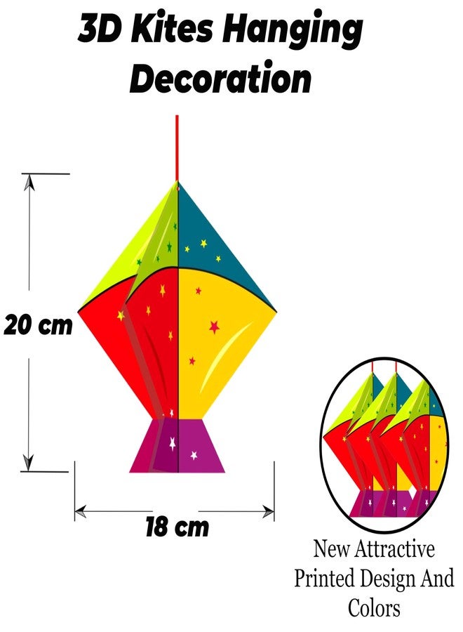 TOYXE Hanging Kites and Kite Frills Banner for makar sankranti Decoration Set of 10 Pcs - Image 3