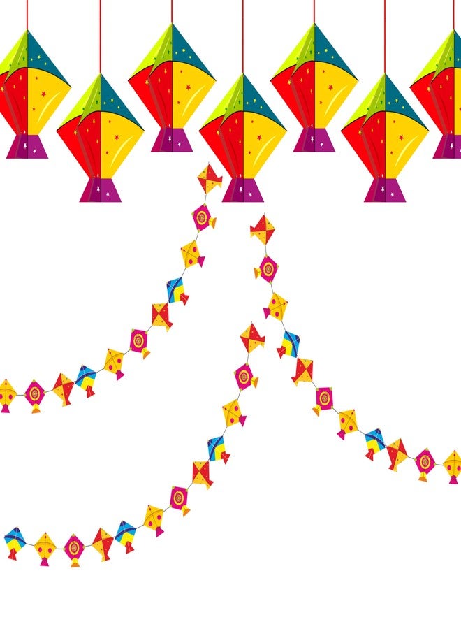 TOYXE Hanging Kites and Kite Frills Banner for makar sankranti Decoration Set of 10 Pcs - Image 1