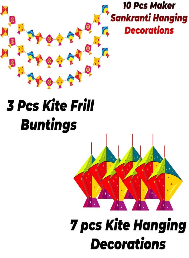 TOYXE Hanging Kites and Kite Frills Banner for makar sankranti Decoration Set of 10 Pcs - Image 2