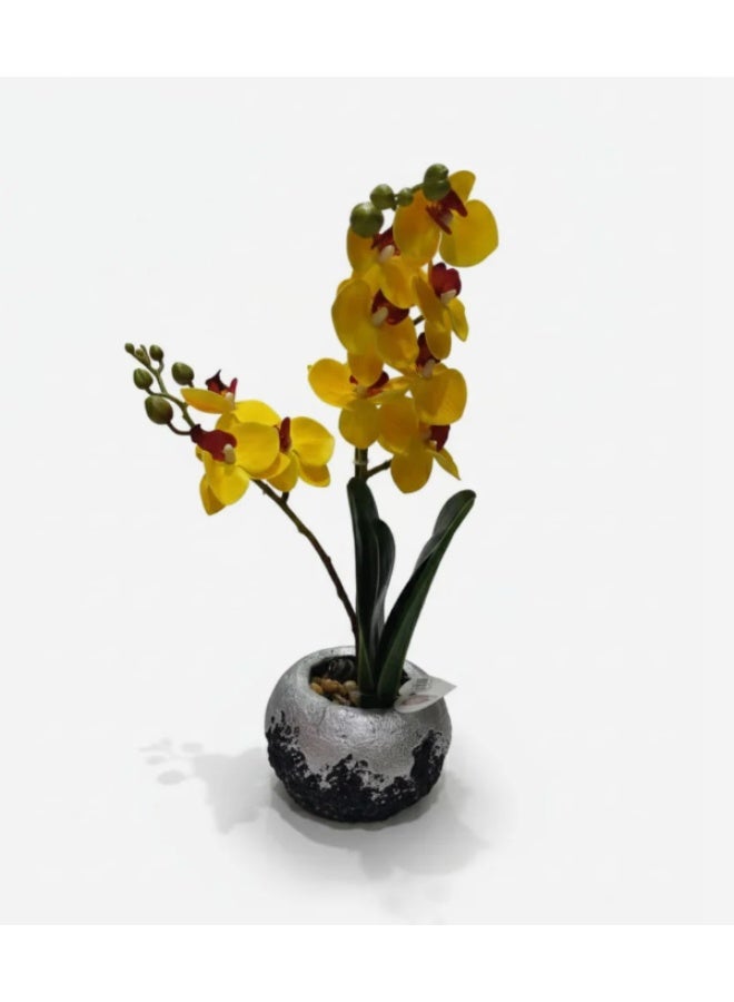 AKDC Next Rose Artificial Yellow Orchid Flower - Bright Blooms in Silver Toned Pot, Cheerful and Realistic Appearance, 35 cm,"- Bright yellow polystyrene foam orchids for cheerful realism. - Image 2