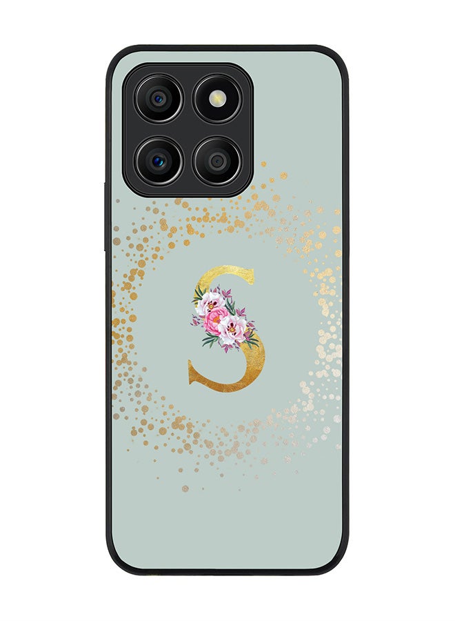 Stylizedd Rugged Black Edge Case for Honor X8b, Slim fit Case Thin Cover -  Custom Monogram Initial Letter Floral Pattern Alphabet - S  (Light Grey )  - Image 1