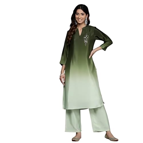 Varanga Women Teal Printed Round Neck Straight Kurta Paired with Kurta Bottom Set and Dupatta Set – Women Kurta Set with Dupatta – Stylish Kurti Set for Women (Large) - Image 1