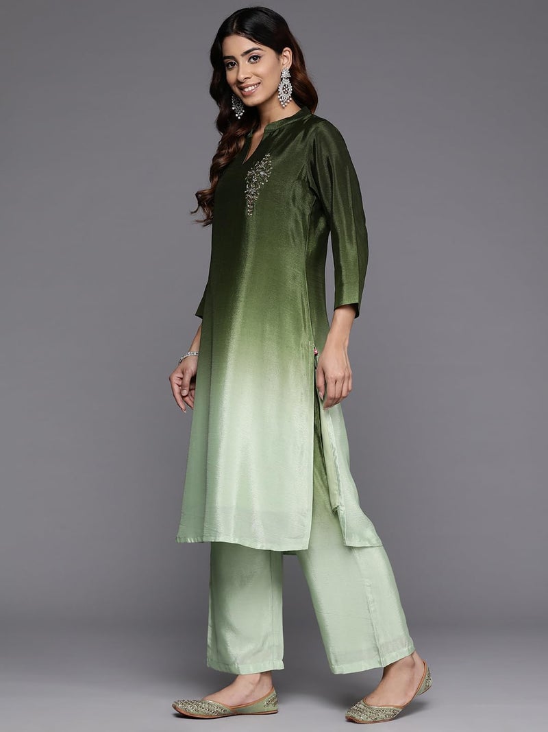 Varanga Women Teal Printed Round Neck Straight Kurta Paired with Kurta Bottom Set and Dupatta Set – Women Kurta Set with Dupatta – Stylish Kurti Set for Women (Large) - Image 3