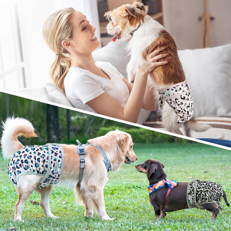 Langsprit Washable Female Dog Diapers - Doggie Reusable Diapers for Doggy Puppy Female in Period - Highly Absorbent Dog Heat Panties Leopard XL - Image 4