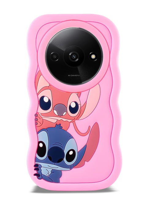 Lilo and Stitch Cartoon 3D Wavy Soft Silicone Phone Case for Xiaomi Redmi A3 (Pink)