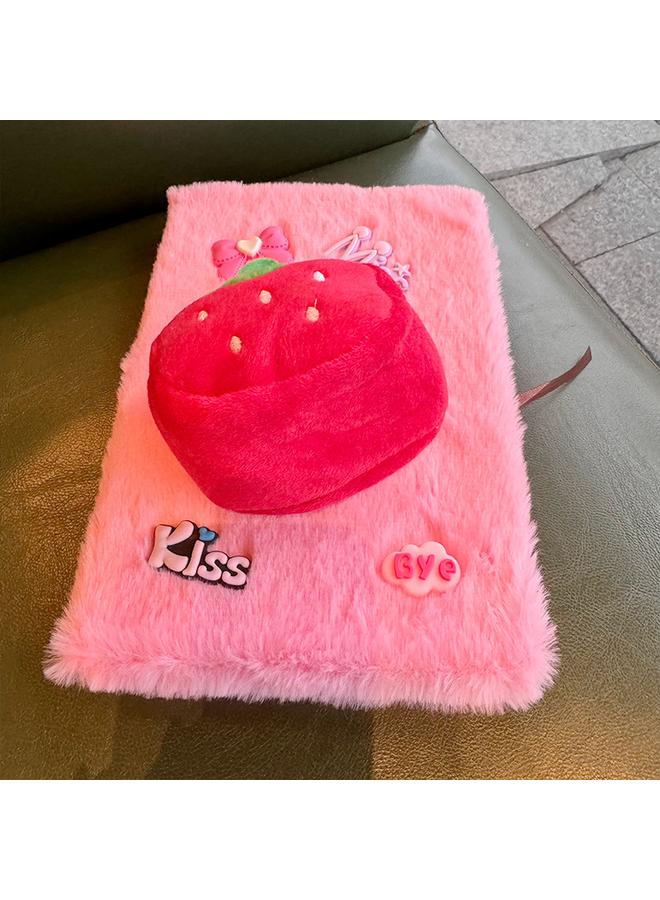 Bluejw Fluffy Cute High-value Hand Ledger Cartoon Strawberry Fruit Pattern Girl's Heart Plush Notebook - Image 1