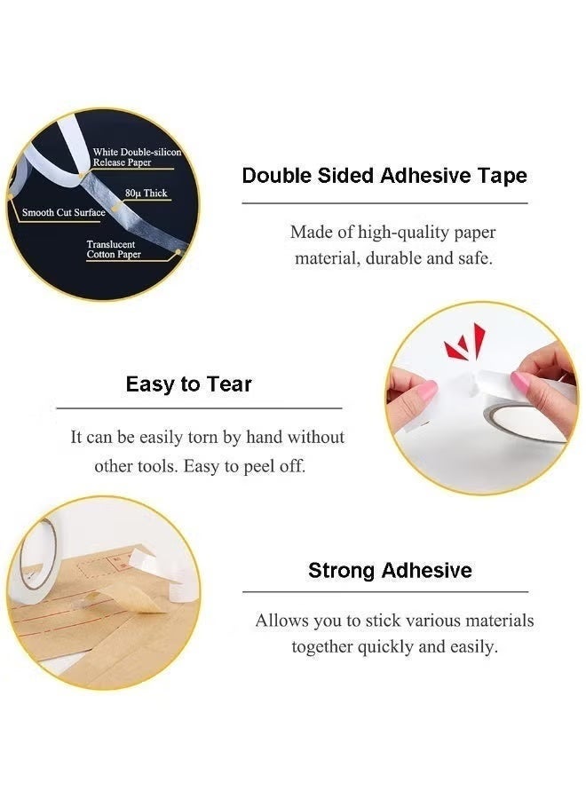 HPRT Double Sided Tape, 4 Rolls 10m Each, Easy Tear Strong Adhesive Transparent Tape for Home Office DIY Crafts Gift Wrapping School Projects (8mm,10mm,15mm,20mm) - Image 3