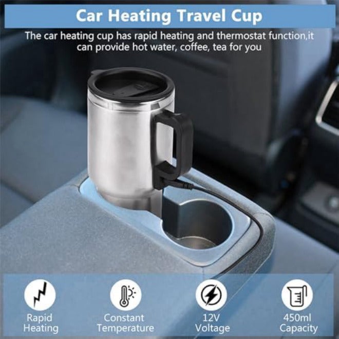 GOTOTOP Car Heating Cup 12V 450ML Electric Car Kettle Portable Stainless Steel Cigarette Lighter Heating Drinking Cup Heated Travel Mug Electric Travel Thermoses for Heating Water Coffee - Image 2