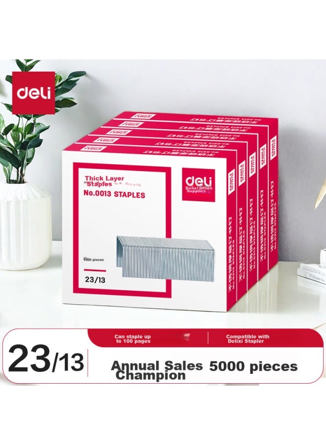 Deli Heavy-duty Staples, Easy-penetrating Staples, 1000 Pieces/box, 5 Boxes, Can Staple 100 Pages, Office Supplies, P00013 - Image 1