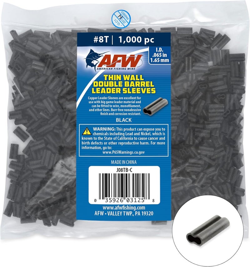 AFW Thin Wall Double Barrel Crimp Sleeves - Premium Fishing Copper Crimp Sleeve with Burr Free Black Finish, Enhanced Flexibility - Durable and Lightweight - Retail & Bulk Pack Available - Image 1