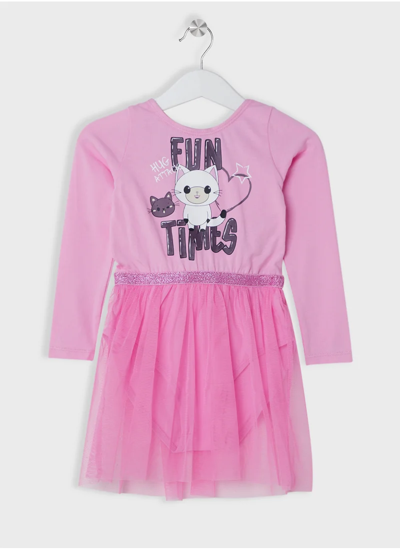 NAME IT Kids Graphic Ruffle Hem Dress