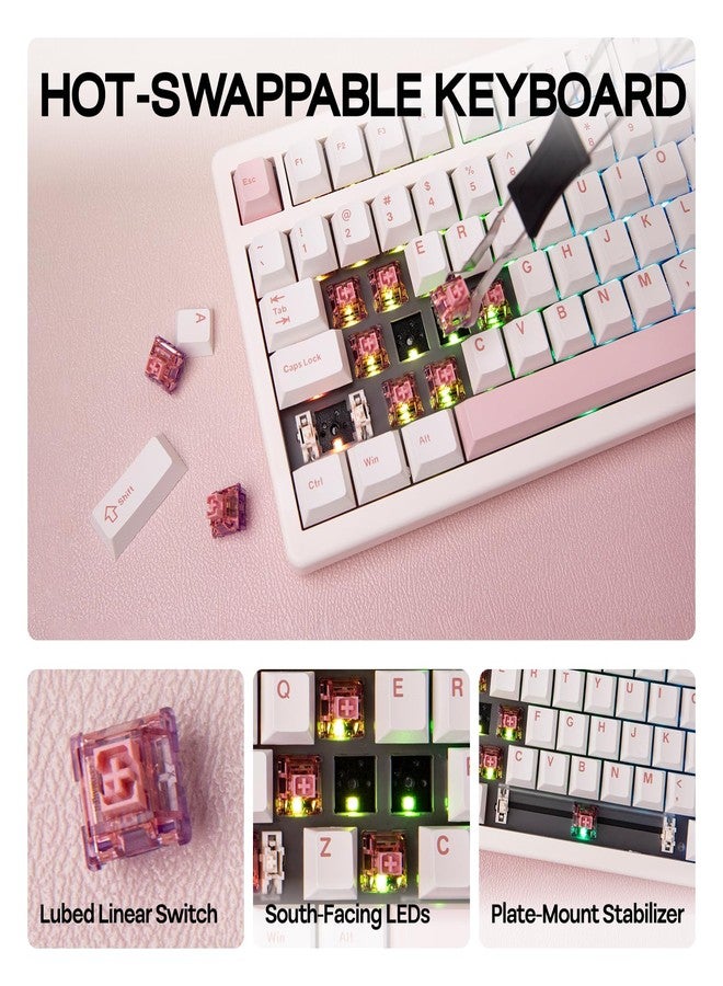 EPOMAKER لوحة مفاتيح الألعاب الميكانيكية اللاسلكية EPOMAKER QK81 بنسبة 75%، قابلة للبرمجة QMK/VIA وقابلة للتبديل الساخن، 81 مفتاح مع مقبض معدني، 2.4Ghz/BT/USB، تركيب حشوة كريمي، إضاءة خلفية RGB (أبيض، مفتاح ويستيريا) - Image 4