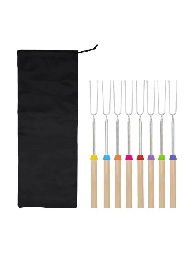ZAYVA Stainless Steel BBQ Grill Skewers Set of 8 - 32" Retractable Camping Accessories with Heat-Resistant Handles, Telescopic Roasting Sticks for Campfire, Smores & Outdoor Cooking - Image 1