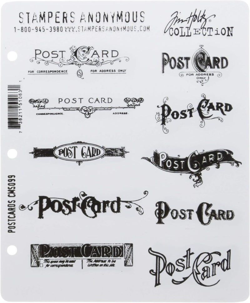 Stampers Anonymous Tim Holtz Cling Rubber Stamp Set - Postcards, 7" x 8.5" - Image 1