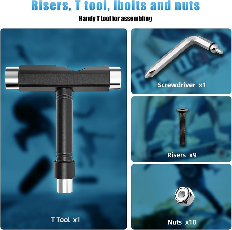 Jizmo Skateboard Trucks, Fits 7.75-8" Deck, Skateboard Wheels 52mm, Skateboard Bearings ABEC-9, Skateboard Pads, Skateboard Hardware Tool Combo Starter Set - Image 5