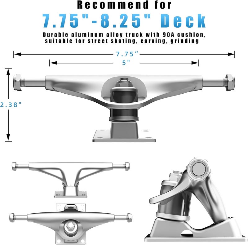 Jizmo Skateboard Trucks, Fits 7.75-8" Deck, Skateboard Wheels 52mm, Skateboard Bearings ABEC-9, Skateboard Pads, Skateboard Hardware Tool Combo Starter Set - Image 2