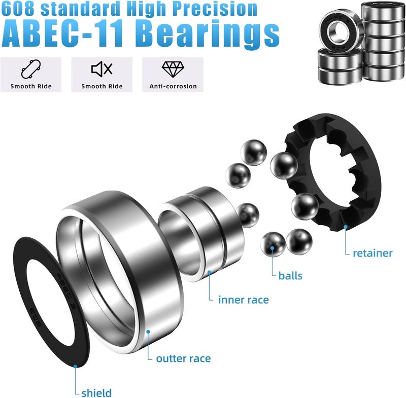 Jizmo Skateboard Trucks, Fits 7.75-8" Deck, Skateboard Wheels 52mm, Skateboard Bearings ABEC-9, Skateboard Pads, Skateboard Hardware Tool Combo Starter Set - Image 3