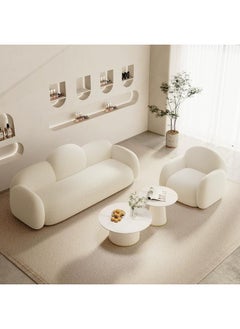 Comfynest Scandinavian Sherpa Upholstered Sofa with Soft Beige Fabric in Classic Off-White, 226x79x81 cm (3+1 Seater)  - Image 1