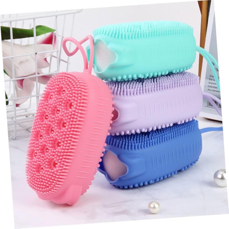 Silicone Bath Brush Set (4 Pieces) for Men and Women - Body Massage and Exfoliation, Double Sided Deep Cleaning Bath Loofah for Full Body Cleaning, Now in Al-Israa (Green)