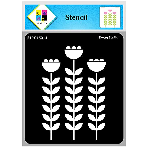 SWAGSTATION Flowers Stencil for Craft - 6X6 Inches Flourish Background - Reusable DIY for Wall Painting, Fabric - Floral Design - Image 1
