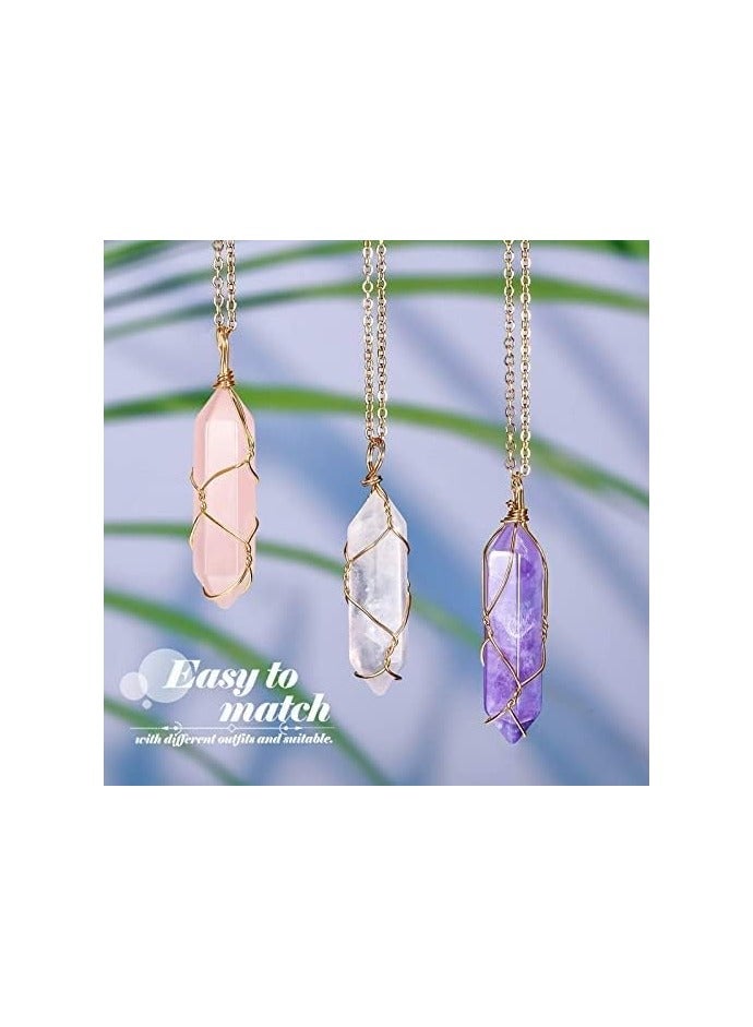 NNEWVANTE 3 Pieces Crystal Necklaces, Quartz Pendant Energy Healing Crystal Necklace Natural Hexagonal Gemstone Pendant for Women Girls。  - Image 4