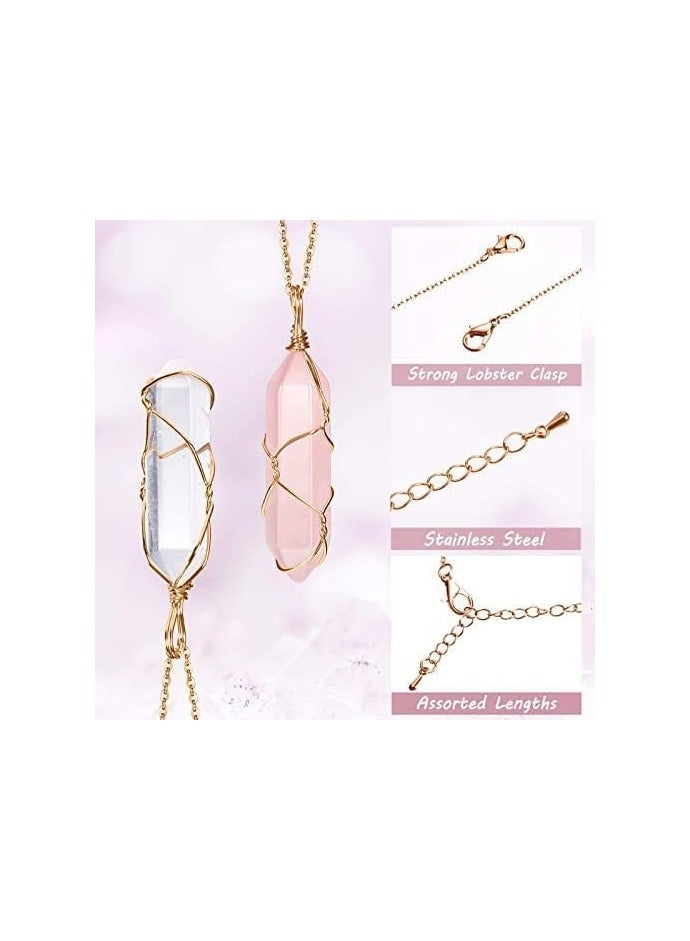 NNEWVANTE 3 Pieces Crystal Necklaces, Quartz Pendant Energy Healing Crystal Necklace Natural Hexagonal Gemstone Pendant for Women Girls。  - Image 2