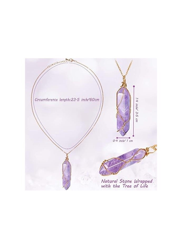 NNEWVANTE 3 Pieces Crystal Necklaces, Quartz Pendant Energy Healing Crystal Necklace Natural Hexagonal Gemstone Pendant for Women Girls。  - Image 3