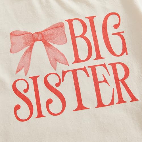 GOOCHEER Big Sister Little Sister Matching Outfit Newborn Baby Girl Short Sleeve Romper Toddler Girl T-Shirt Top (Khaki-Big Sister, 5-6 Years) - Image 4