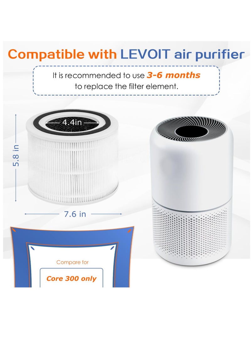 Excefore - Core 300 Replacement Filter for LEVOIT Core 300 and Core 300s Air Purifier, 3-in-1 True HEPA Filter with Activated Carbon Pre-Filter, Compare to Part No. Core 300-RF, 2 Pack, White - Image 1