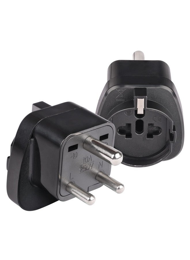 OREI OREI European (Schuko) to India Plug Adapter - Convert European Type E/F Input to India Type D Three Prong Output Connection - Heavy Duty - Black Color (2 Pack) - Image 1